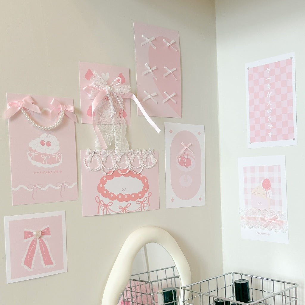 草莓聖代♡日系 ins 療癒佈置套裝｜8款手工牆飾卡片