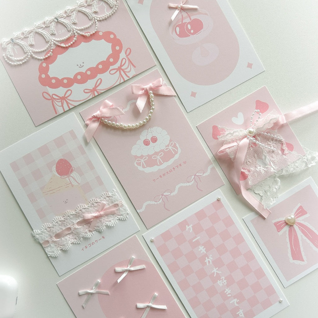 草莓聖代♡日系 ins 療癒佈置套裝｜8款手工牆飾卡片