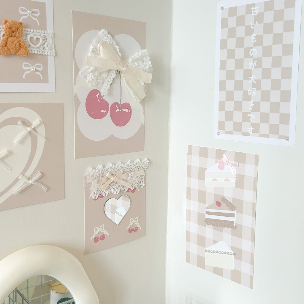 櫻桃巧克力♡日系 ins 療癒佈置套裝｜8款手工牆飾卡片