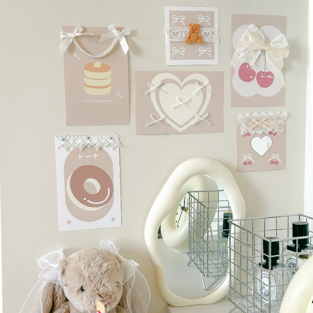 櫻桃巧克力♡日系 ins 療癒佈置套裝｜8款手工牆飾卡片
