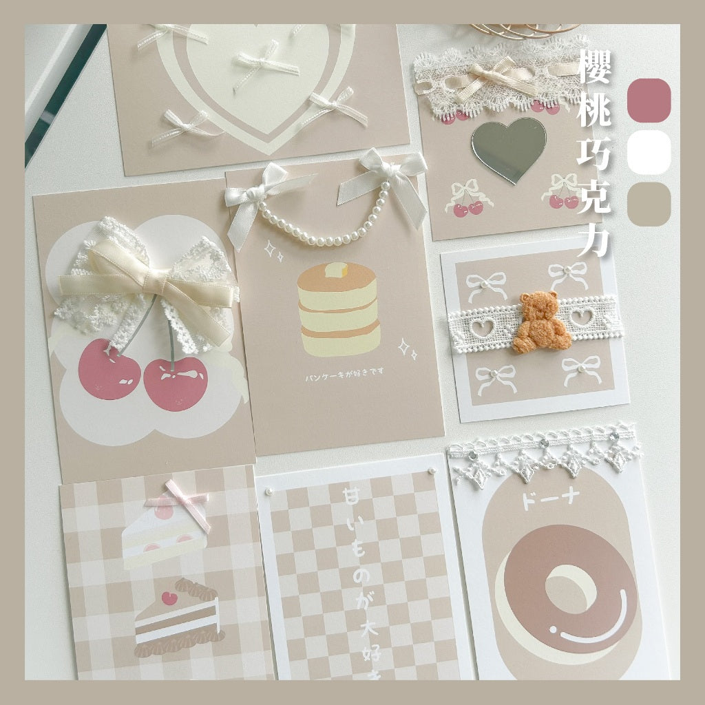 櫻桃巧克力♡日系 ins 療癒佈置套裝｜8款手工牆飾卡片
