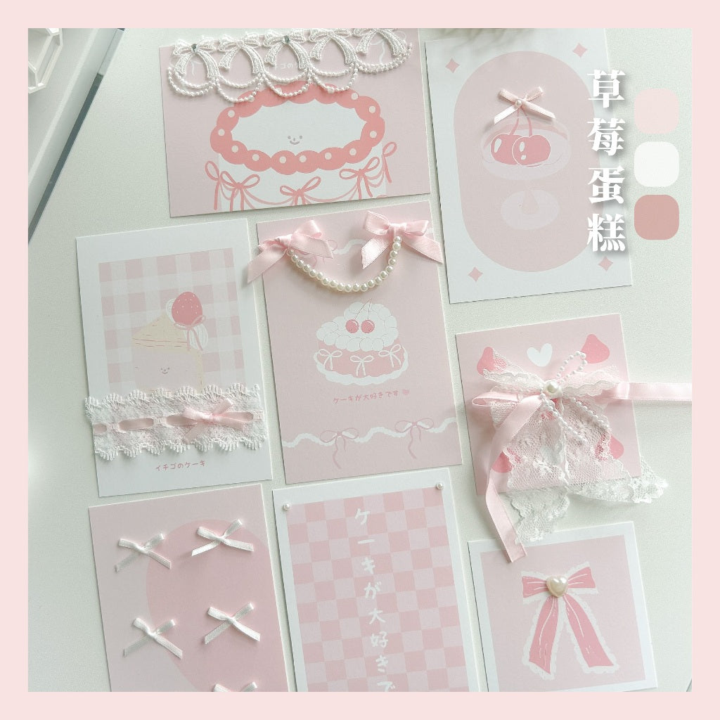 草莓聖代♡日系 ins 療癒佈置套裝｜8款手工牆飾卡片