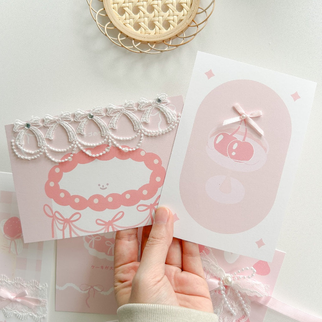 草莓聖代♡日系 ins 療癒佈置套裝｜8款手工牆飾卡片